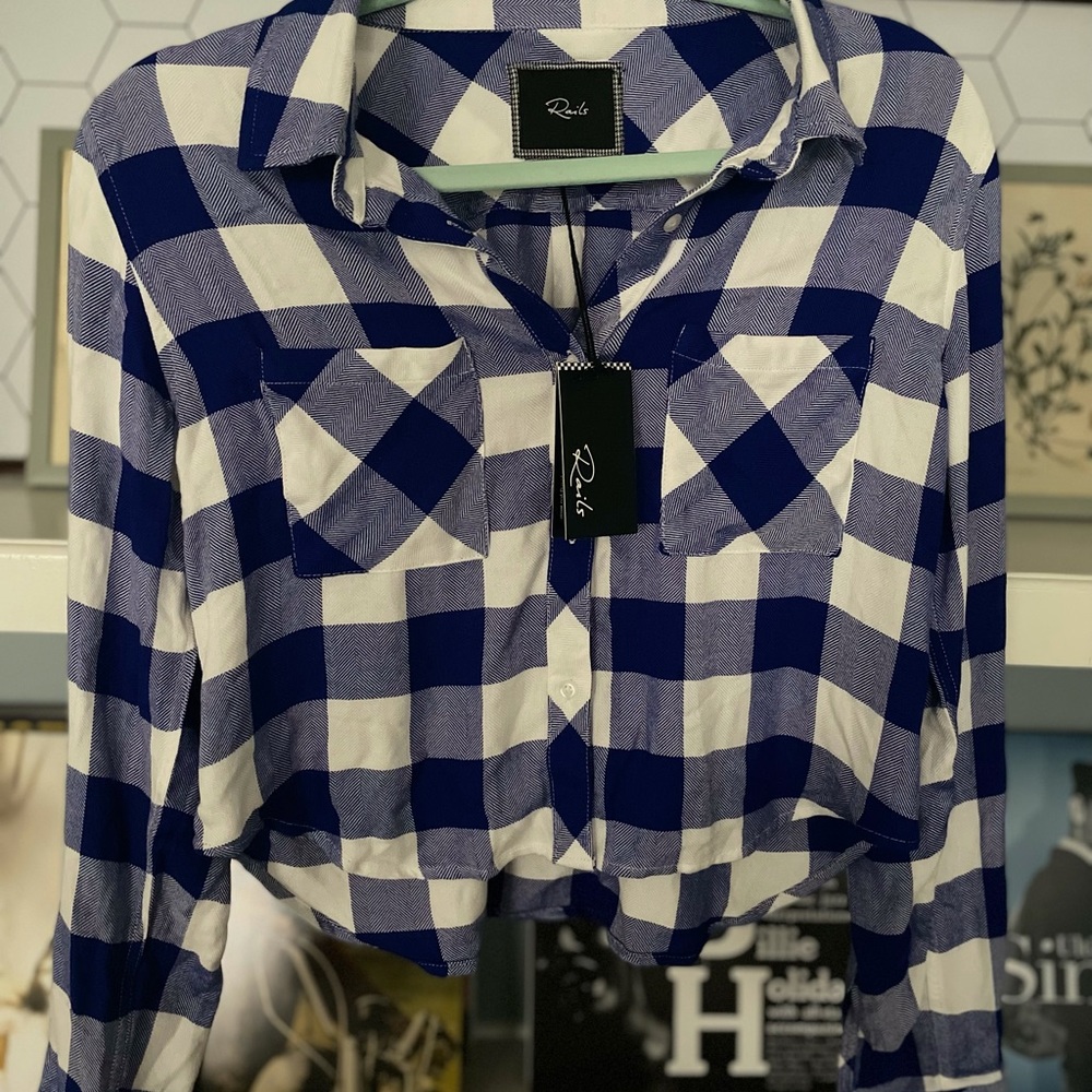 NWT Rails Rian Buffalo Plaid Crop Button Down - Picture 3 of 5